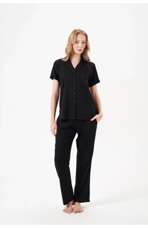 PJS 29006 Kadın Kısa Kol Önden Düğmeli Pijama Takımı