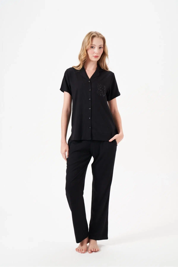 PJS 29006 Kadın Kısa Kol Önden Düğmeli Pijama Takımı