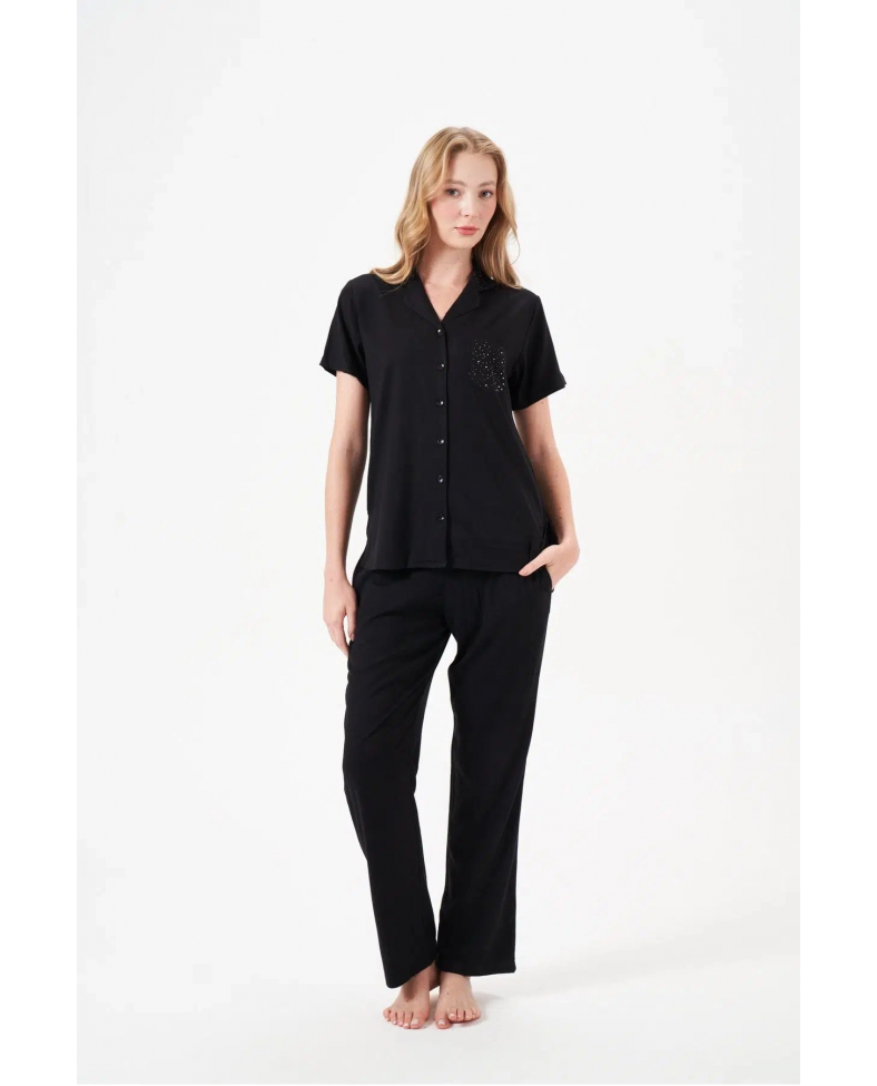 PJS 29006 Kadın Kısa Kol Önden Düğmeli Pijama Takımı