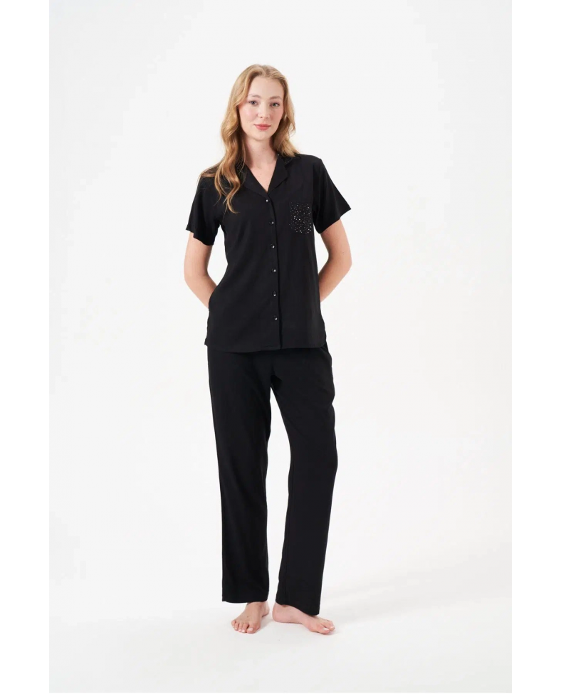 PJS 29006 Kadın Kısa Kol Önden Düğmeli Pijama Takımı