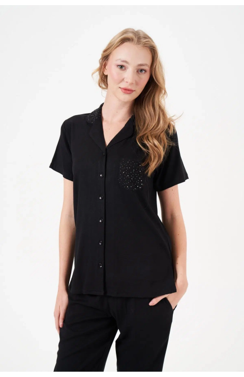 PJS 29006 Kadın Kısa Kol Önden Düğmeli Pijama Takımı