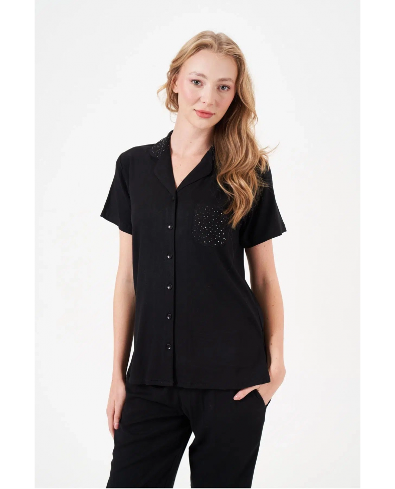 PJS 29006 Kadın Kısa Kol Önden Düğmeli Pijama Takımı