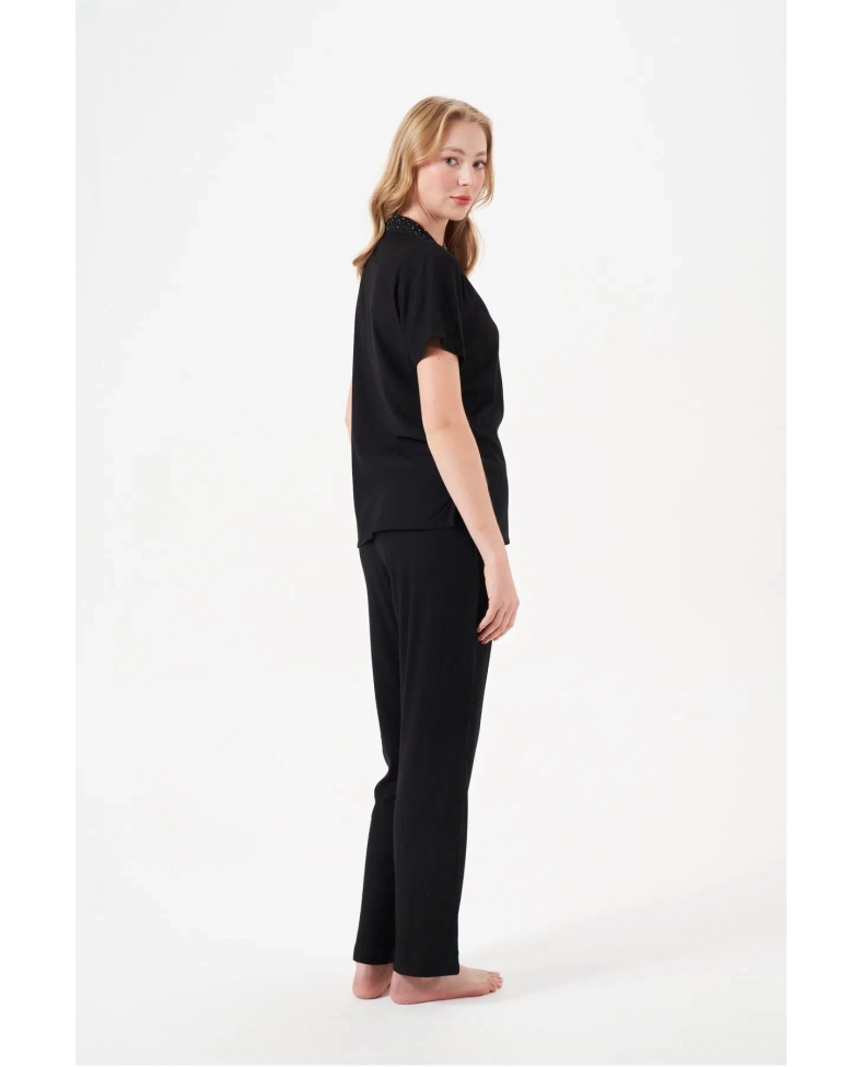 PJS 29006 Kadın Kısa Kol Önden Düğmeli Pijama Takımı