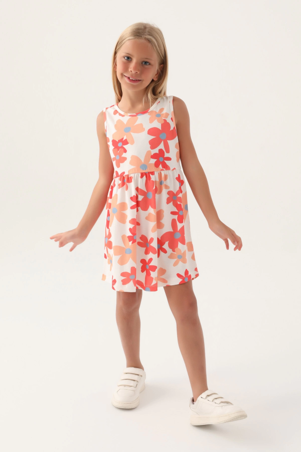 Roly Poly 3393-3 Kız Çocuk Çiçekli Elbise