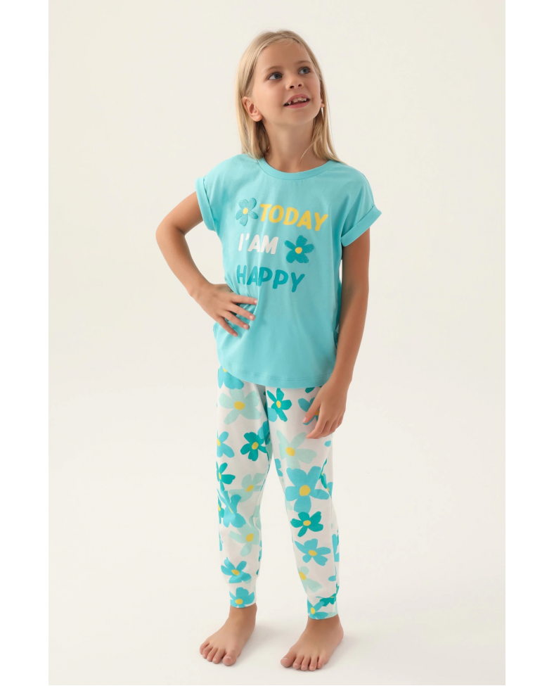 Roly Poly 3394-2 Kız Çocuk Çiçekli Kısa Kol Pijama Takım