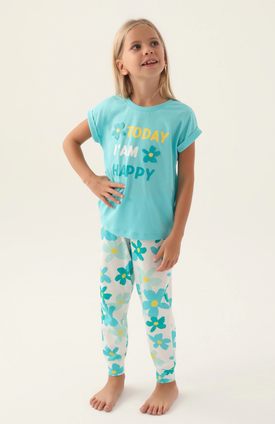 Roly Poly 3394-2 Kız Çocuk Çiçekli Kısa Kol Pijama Takım