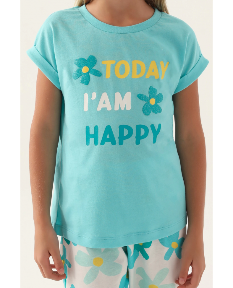 Roly Poly 3394-2 Kız Çocuk Çiçekli Kısa Kol Pijama Takım