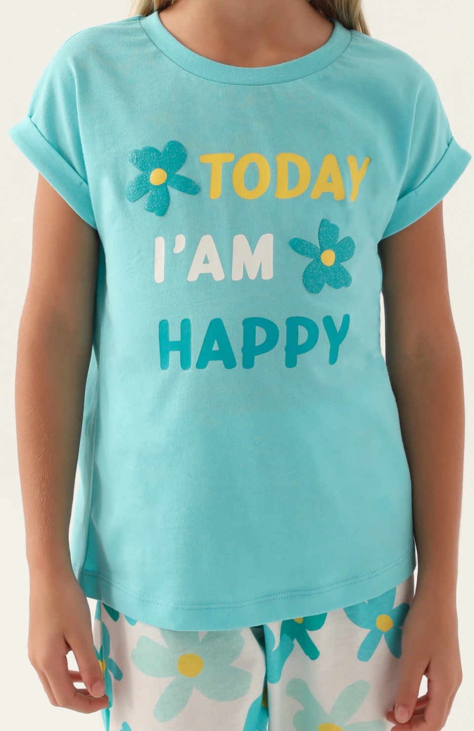 Roly Poly 3394-2 Kız Çocuk Çiçekli Kısa Kol Pijama Takım