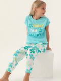 Roly Poly 3394-2 Kız Çocuk Çiçekli Kısa Kol Pijama Takım