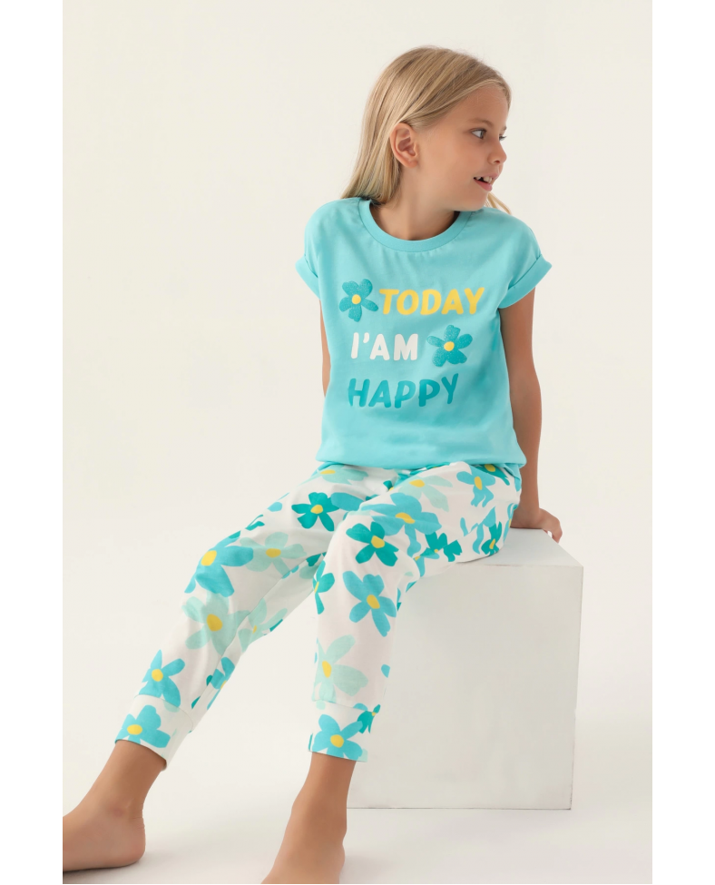 Roly Poly 3394-2 Kız Çocuk Çiçekli Kısa Kol Pijama Takım