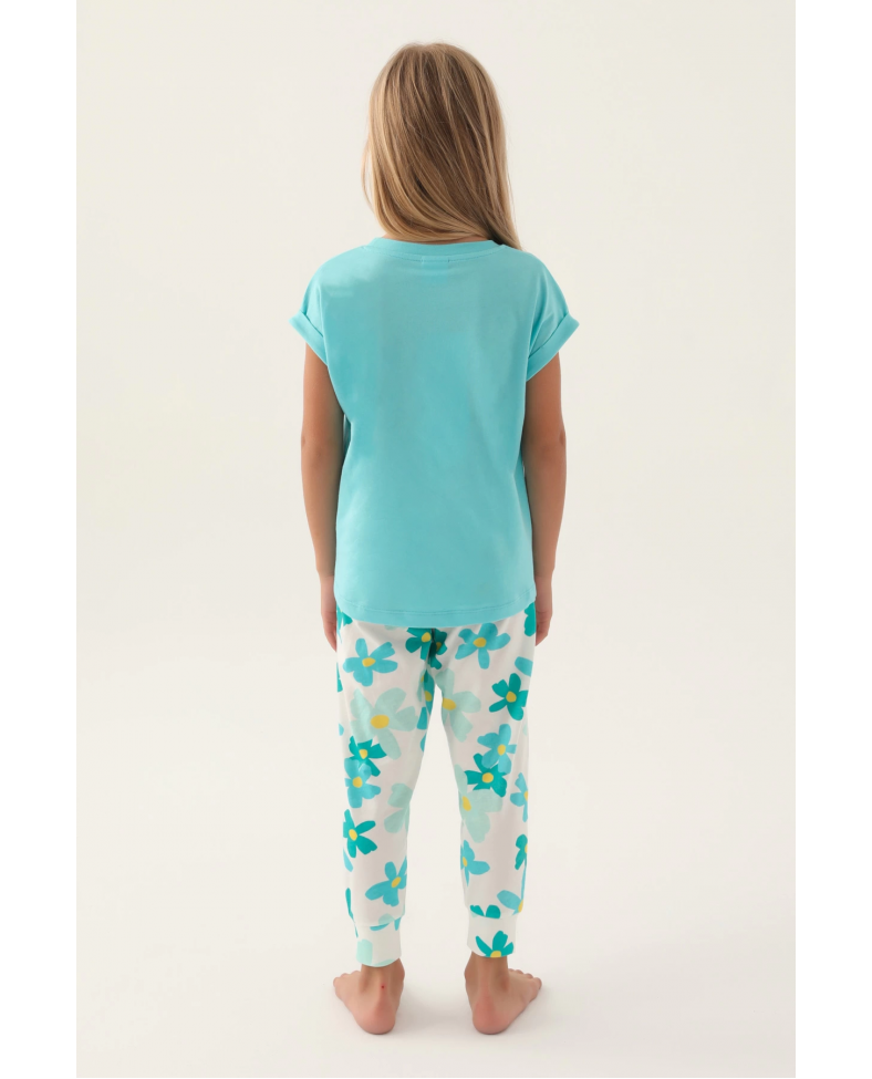 Roly Poly 3394-2 Kız Çocuk Çiçekli Kısa Kol Pijama Takım