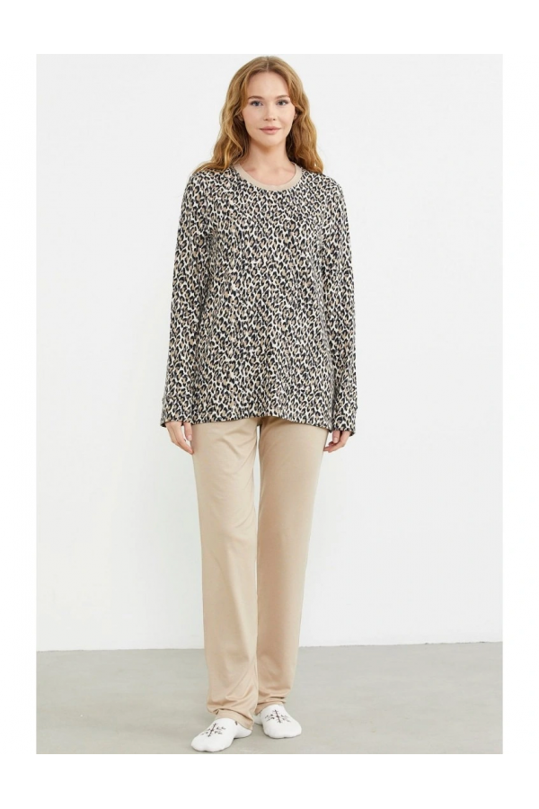 Sementa 76413 Rahat Kalıp Leopar Kombinli Pijama Takım