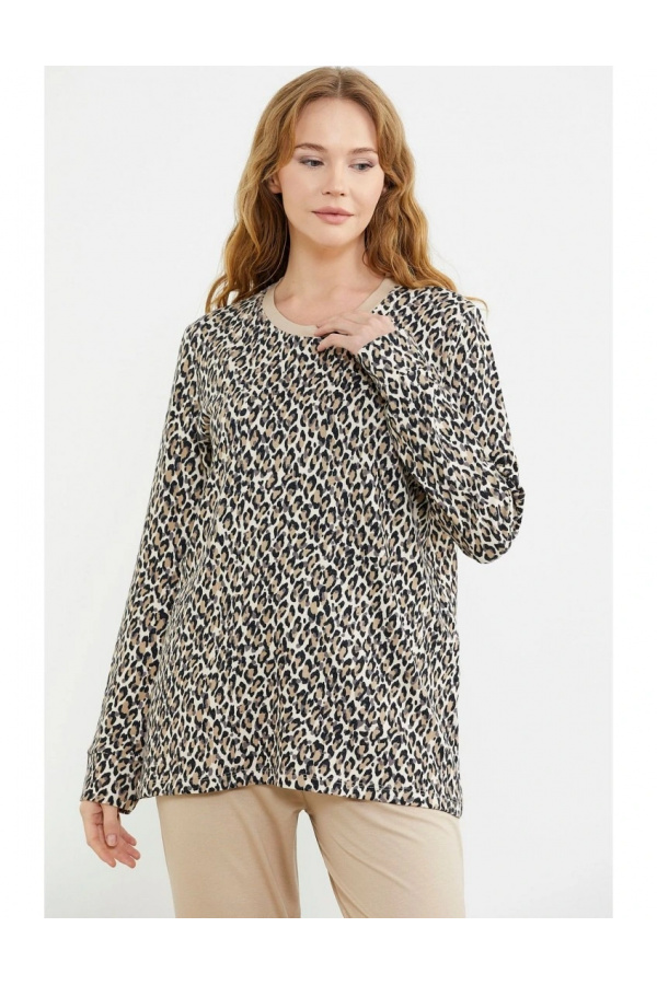 Sementa 76413 Rahat Kalıp Leopar Kombinli Pijama Takım