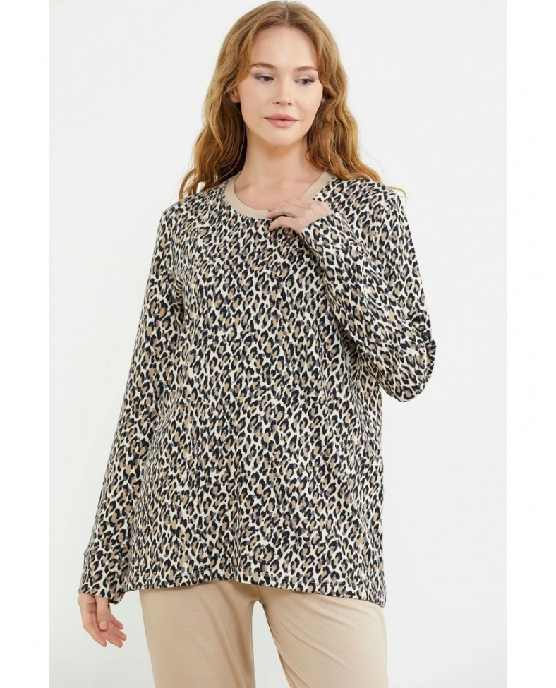 Sementa 76413 Rahat Kalıp Leopar Kombinli Pijama Takım