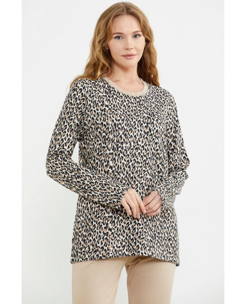 Sementa 76413 Rahat Kalıp Leopar Kombinli Pijama Takım