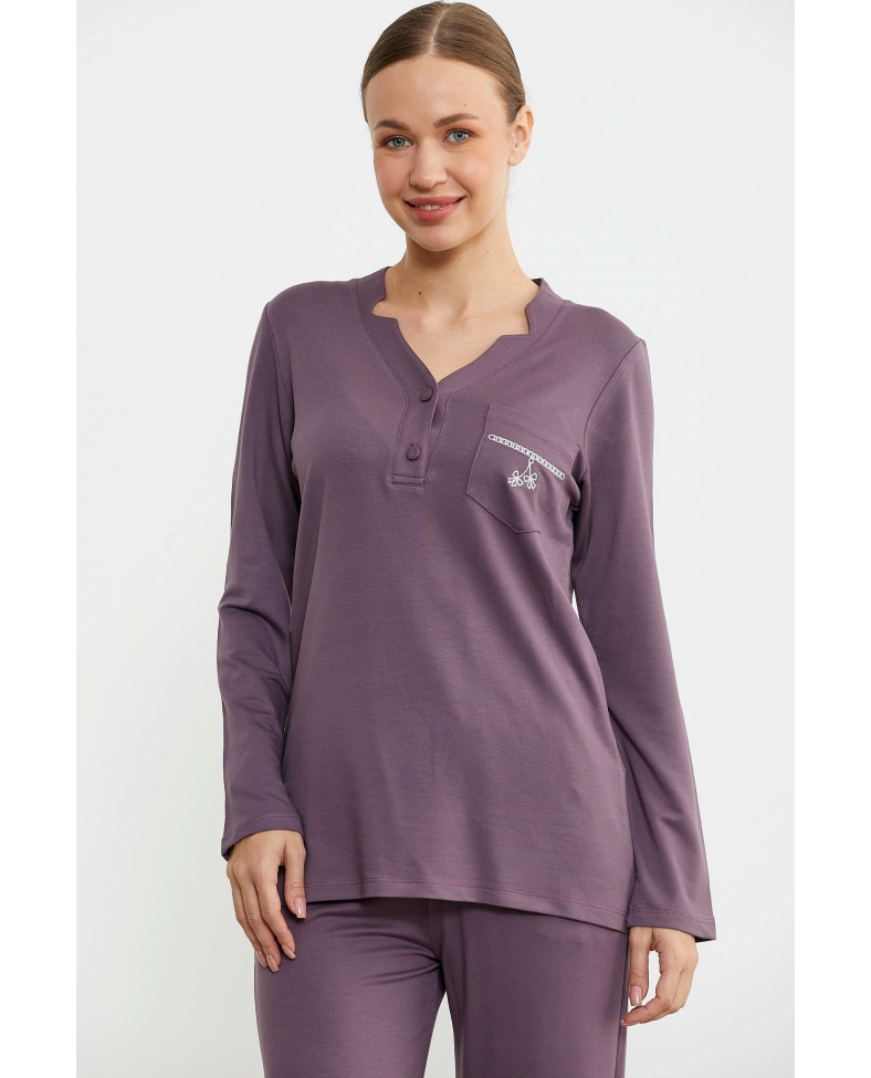 Sementa 76438 Yarım Düğmeli Cep Detaylı Pijama Takım