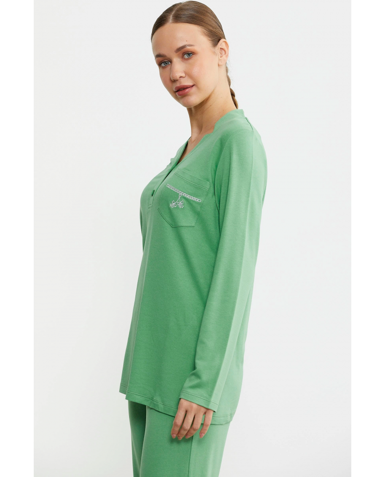 Sementa 76438 Yarım Düğmeli Cep Detaylı Pijama Takım
