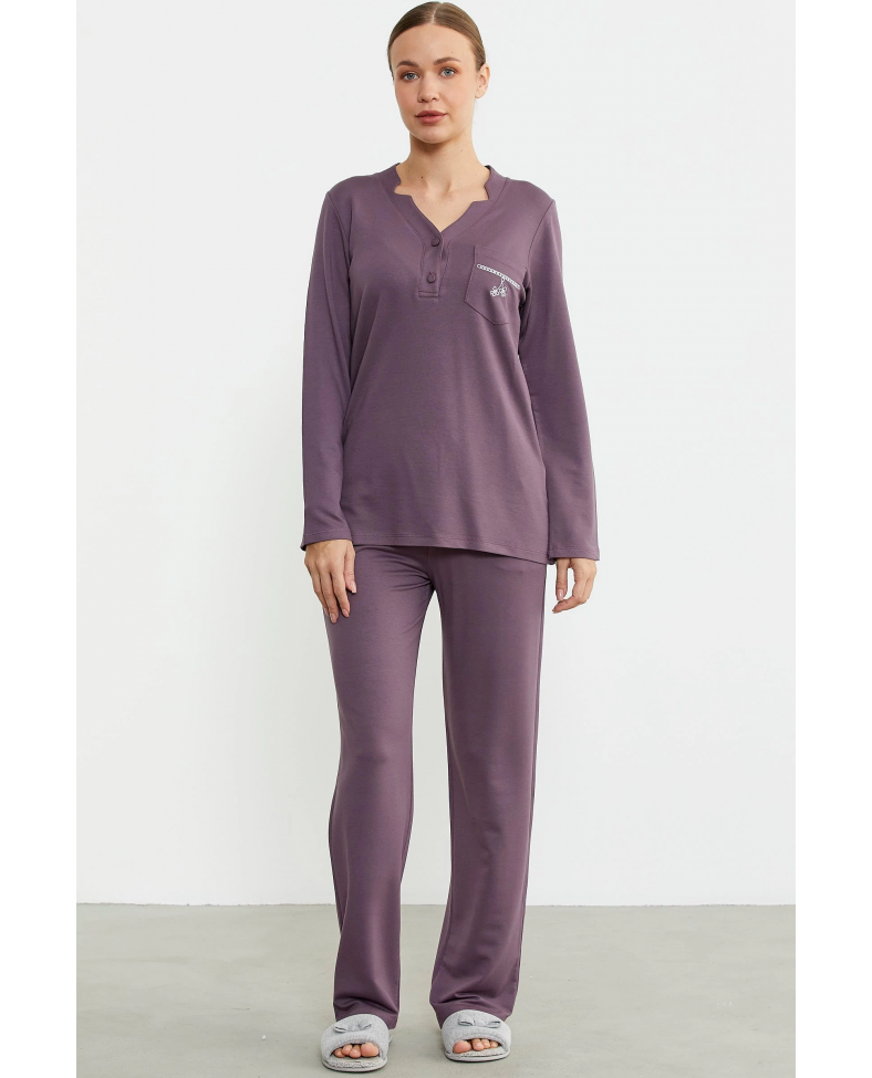 Sementa 76438 Yarım Düğmeli Cep Detaylı Pijama Takım