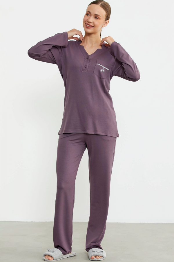 Sementa 76438 Yarım Düğmeli Cep Detaylı Pijama Takım