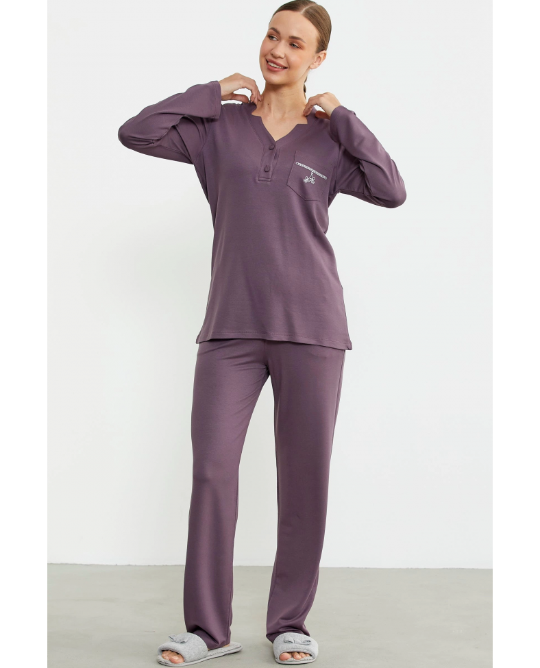 Sementa 76438 Yarım Düğmeli Cep Detaylı Pijama Takım