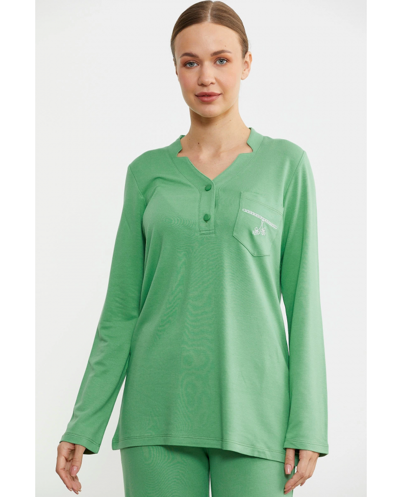 Sementa 76438 Yarım Düğmeli Cep Detaylı Pijama Takım