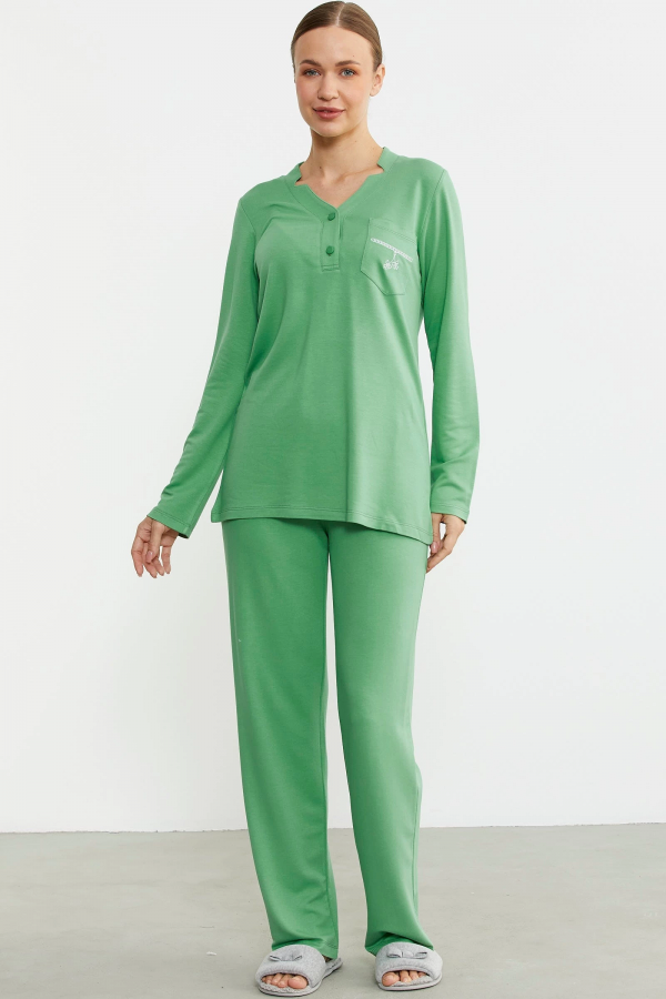 Sementa 76438 Yarım Düğmeli Cep Detaylı Pijama Takım