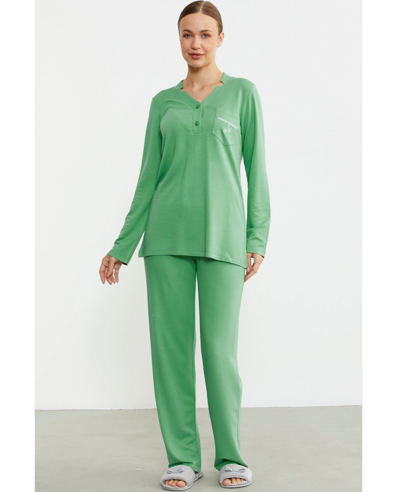 Sementa 76438 Yarım Düğmeli Cep Detaylı Pijama Takım