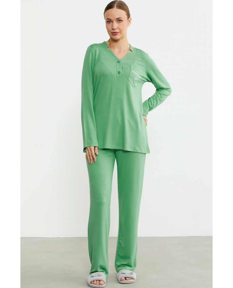 Sementa 76438 Yarım Düğmeli Cep Detaylı Pijama Takım