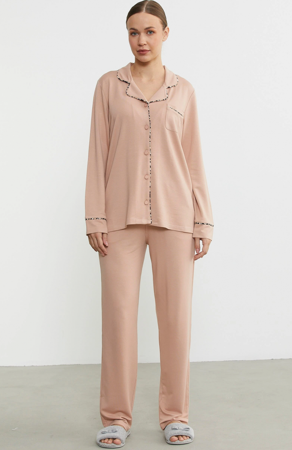 Sementa 76444 Düz Renk Gömlek Model Pijama Takım