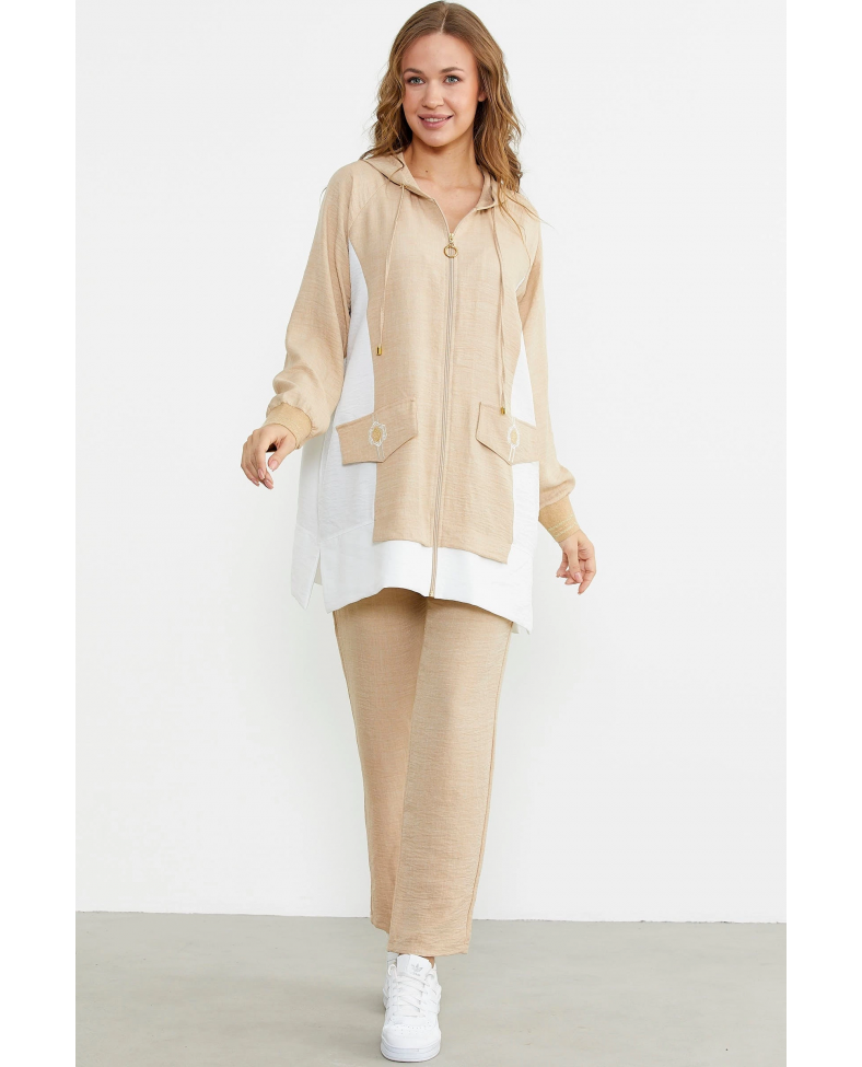 Sementa 76448 Keten Görünümlü Kapüşonlu Tunik Takım