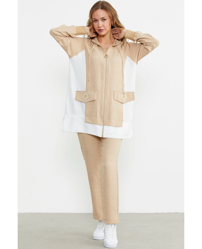 Sementa 76448 Keten Görünümlü Kapüşonlu Tunik Takım