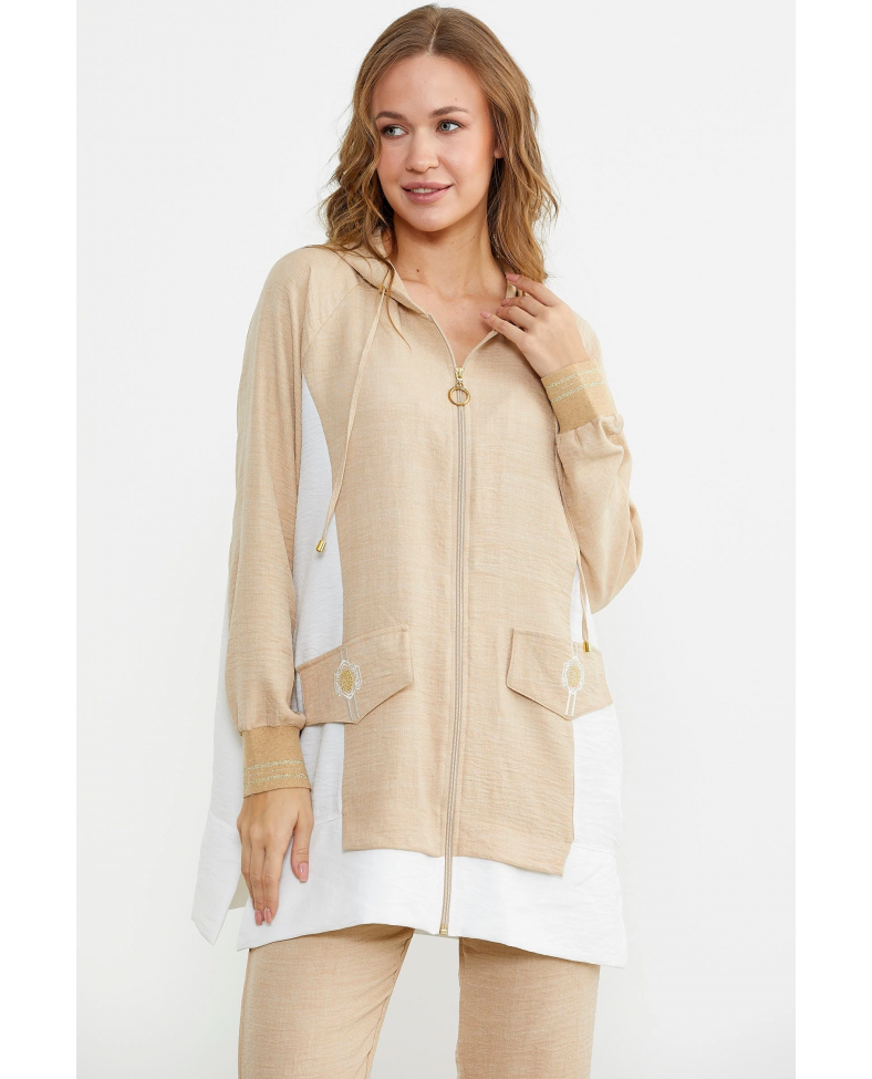 Sementa 76448 Keten Görünümlü Kapüşonlu Tunik Takım