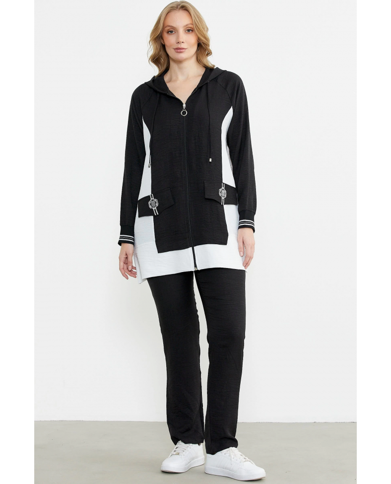 Sementa 76448 Keten Görünümlü Kapüşonlu Tunik Takım