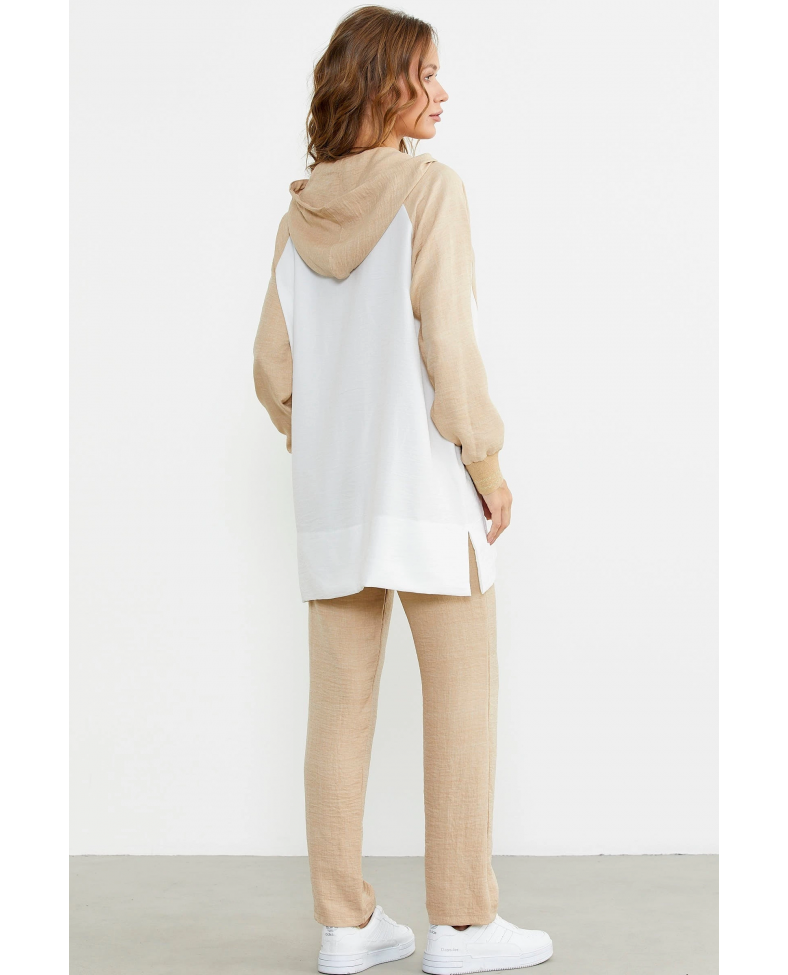 Sementa 76448 Keten Görünümlü Kapüşonlu Tunik Takım