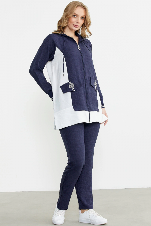 Sementa 76448 Keten Görünümlü Kapüşonlu Tunik Takım