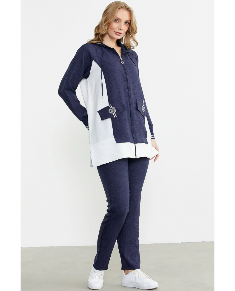 Sementa 76448 Keten Görünümlü Kapüşonlu Tunik Takım