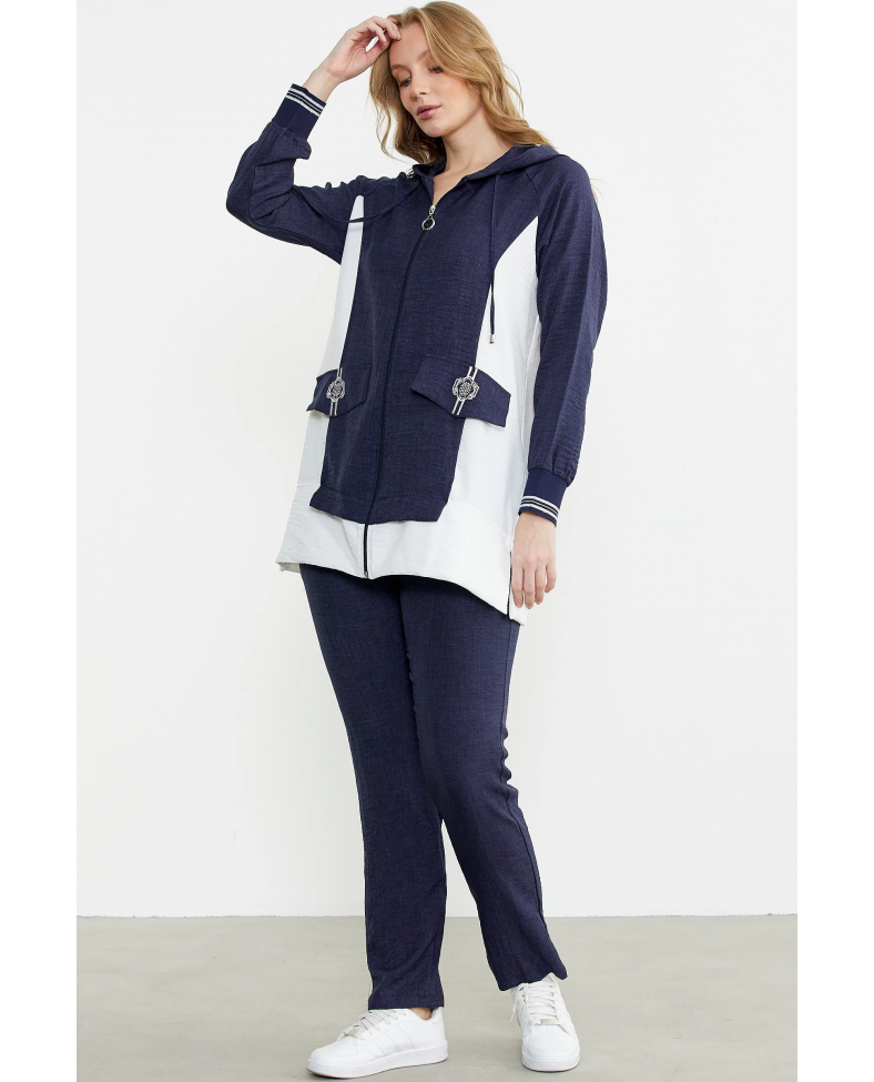 Sementa 76448 Keten Görünümlü Kapüşonlu Tunik Takım