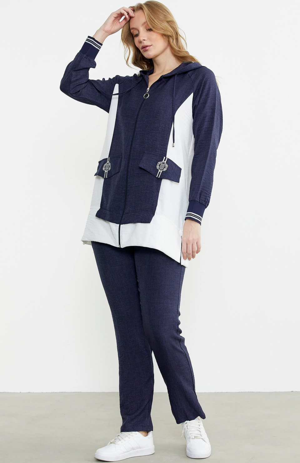 Sementa 76448 Keten Görünümlü Kapüşonlu Tunik Takım