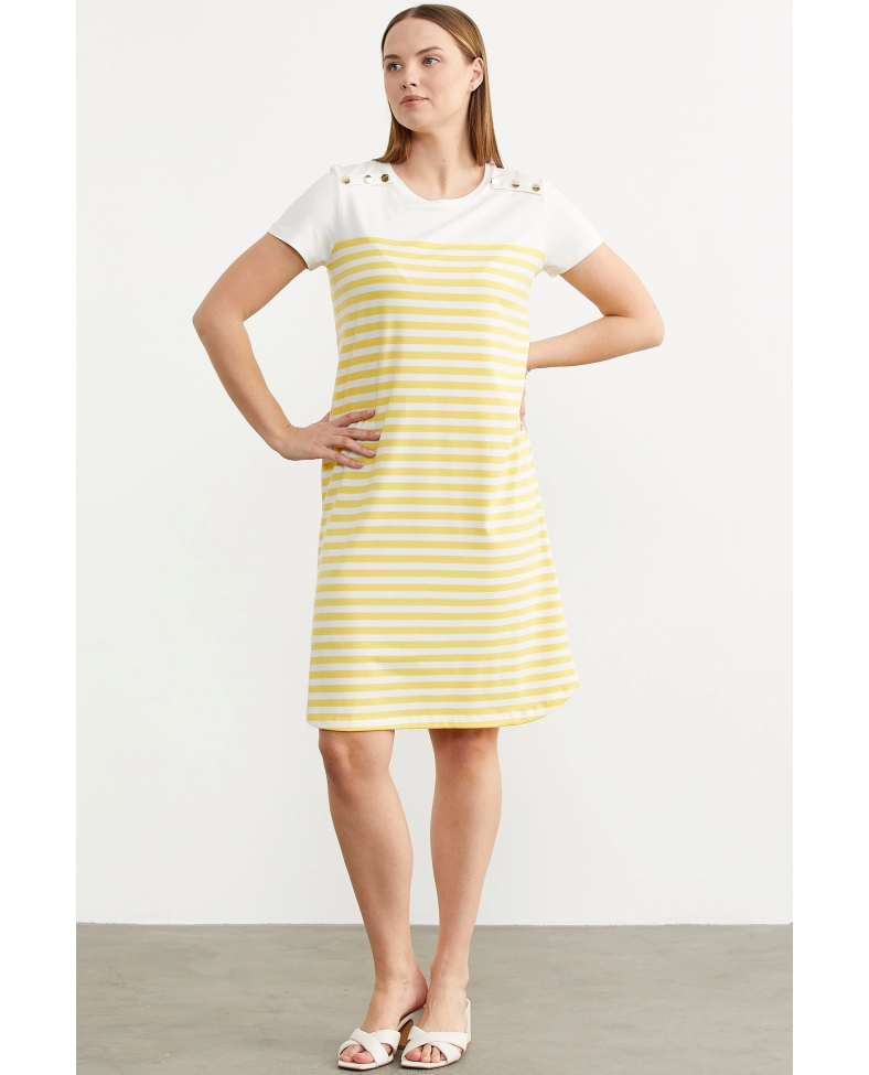 Sementa 77482 Düğme Detaylı Çizgili Penye Elbise