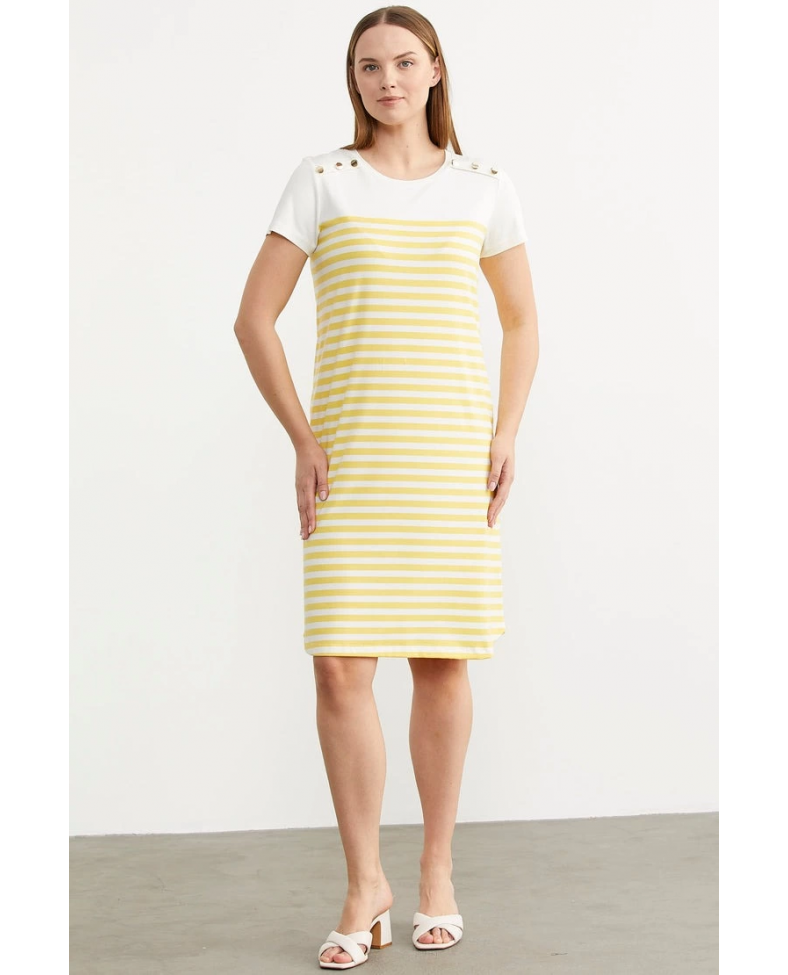 Sementa 77482 Düğme Detaylı Çizgili Penye Elbise