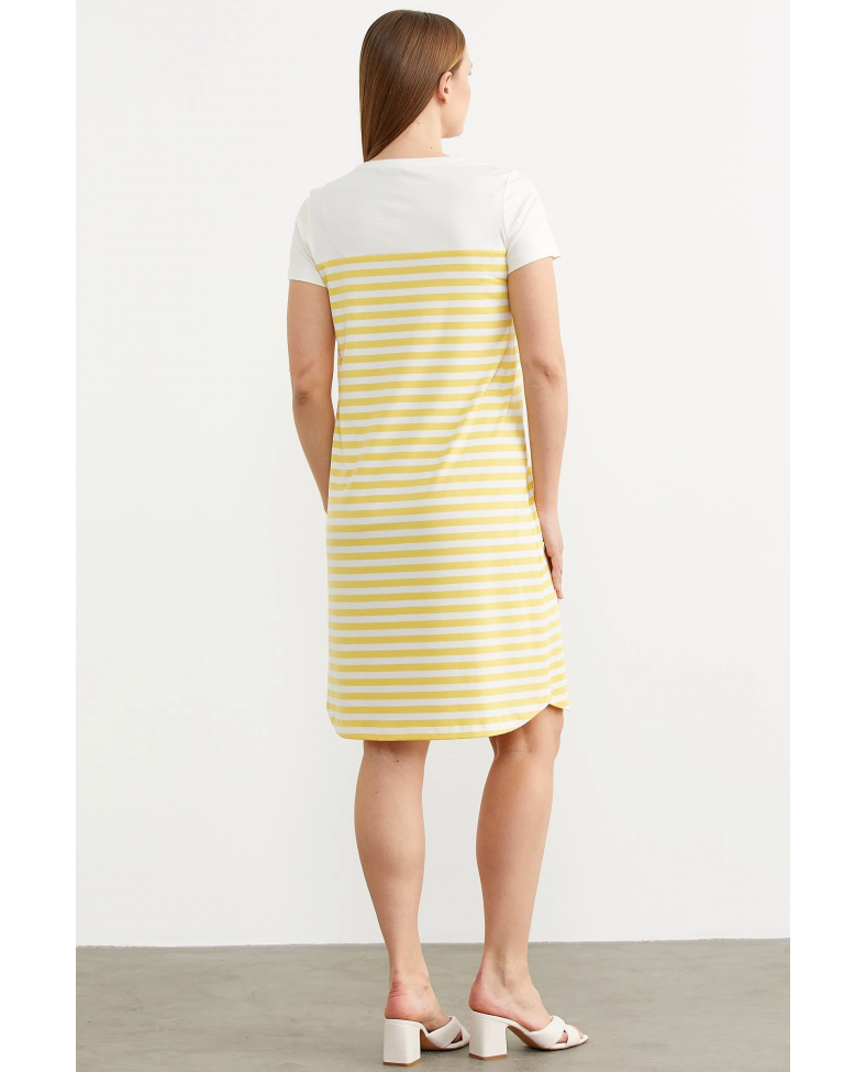 Sementa 77482 Düğme Detaylı Çizgili Penye Elbise