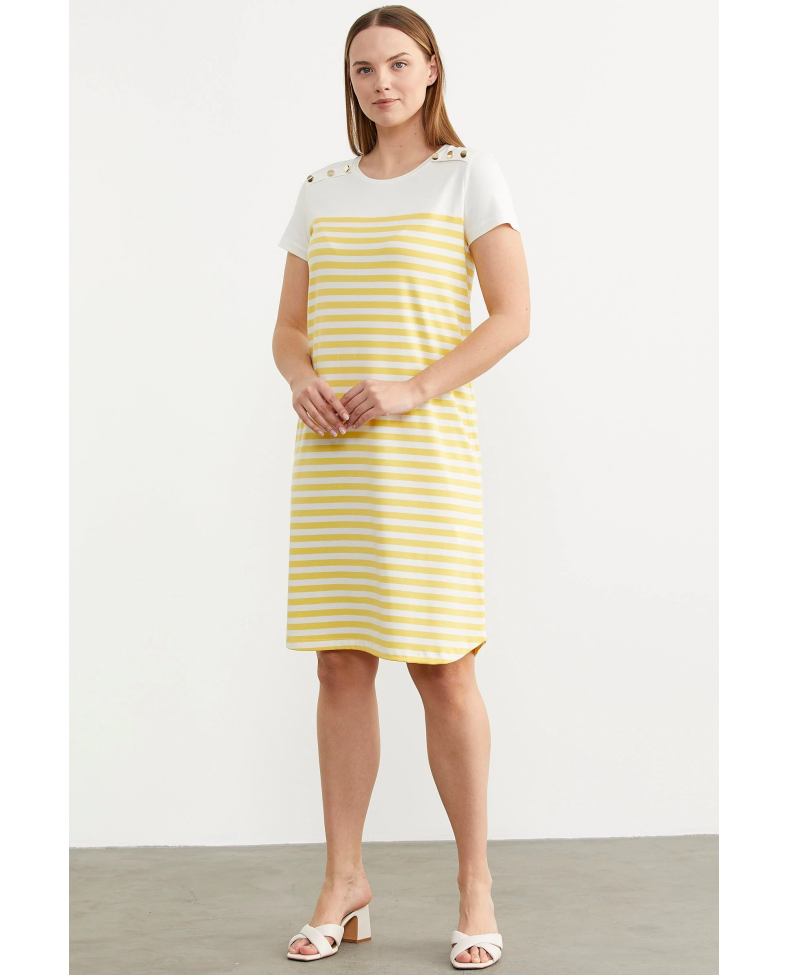 Sementa 77482 Düğme Detaylı Çizgili Penye Elbise