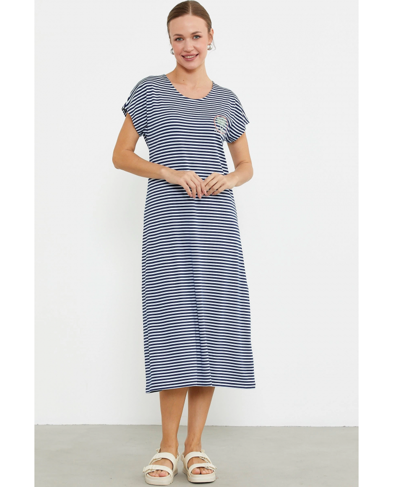 Sementa 77489 Nakış Detaylı Marine Penye Elbise