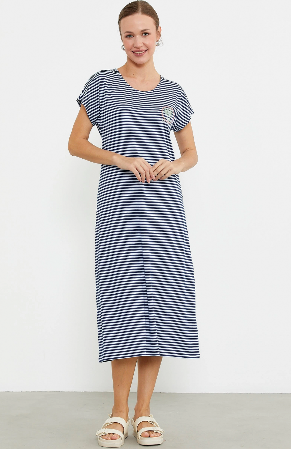 Sementa 77489 Nakış Detaylı Marine Penye Elbise