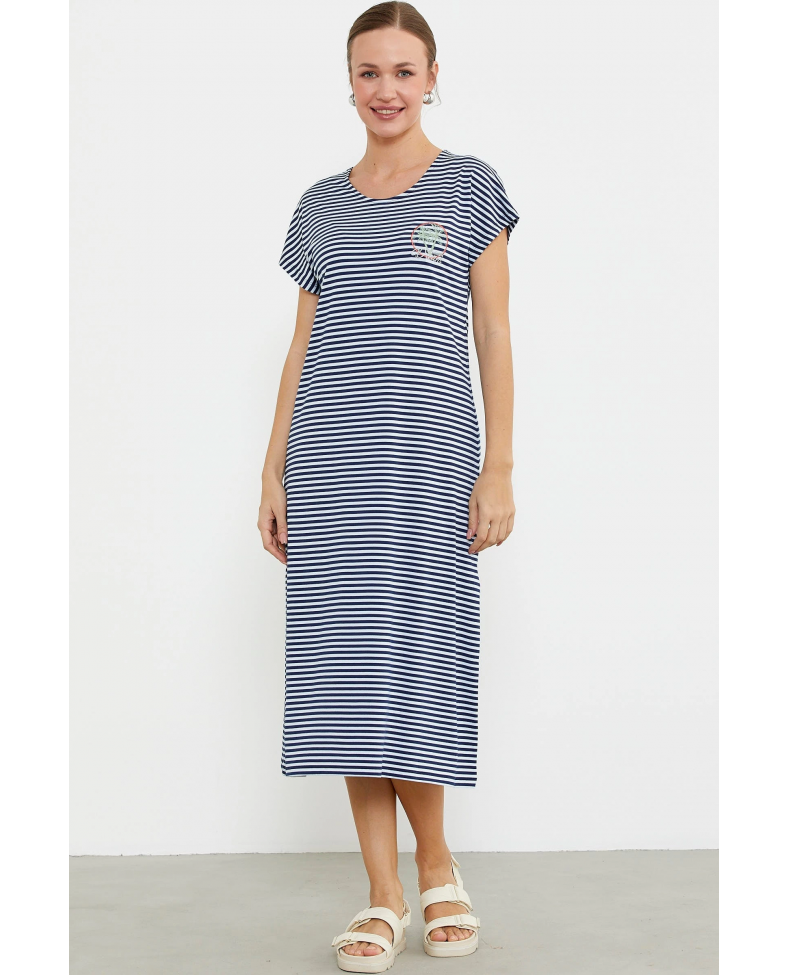 Sementa 77489 Nakış Detaylı Marine Penye Elbise