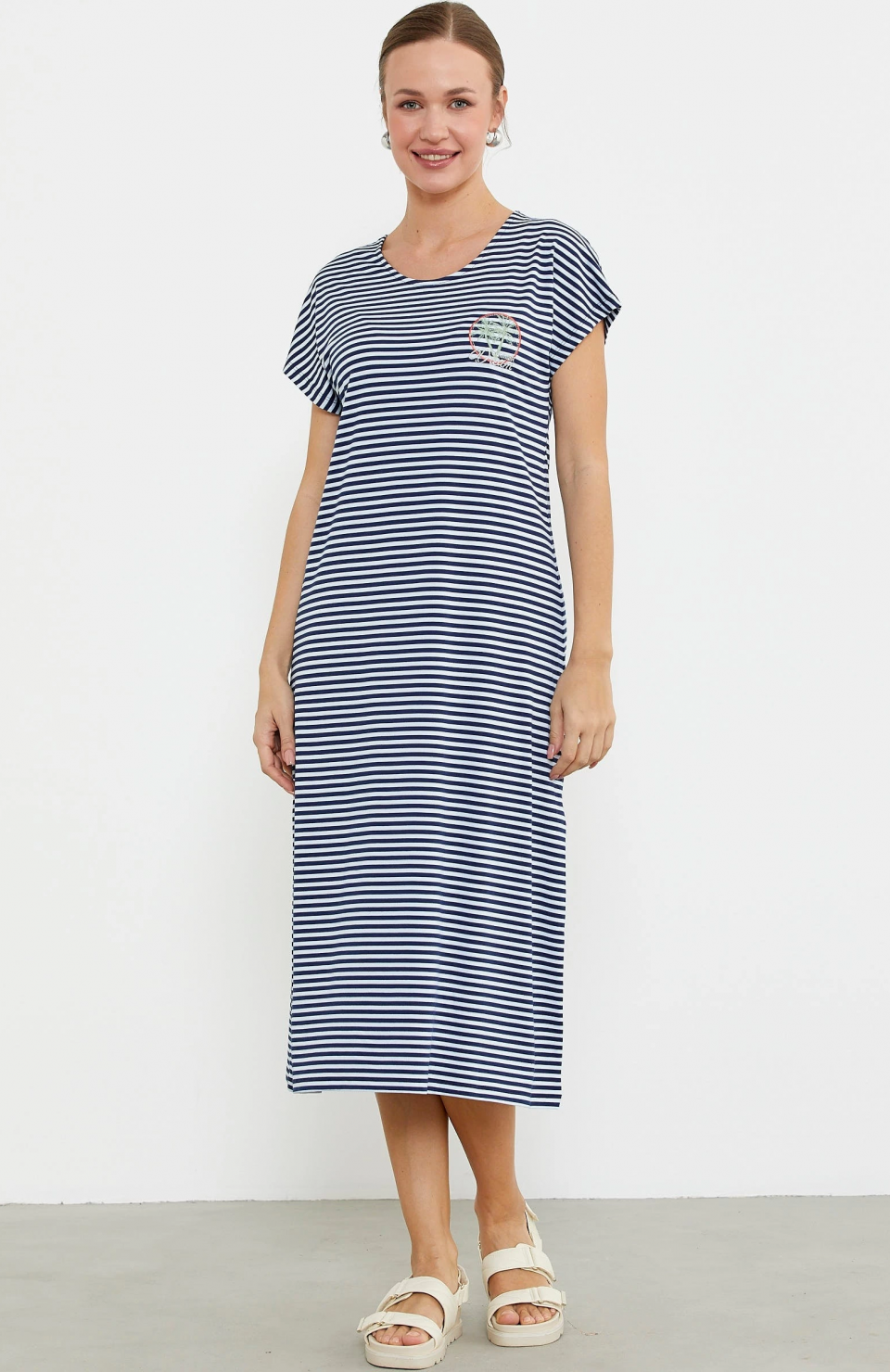 Sementa 77489 Nakış Detaylı Marine Penye Elbise