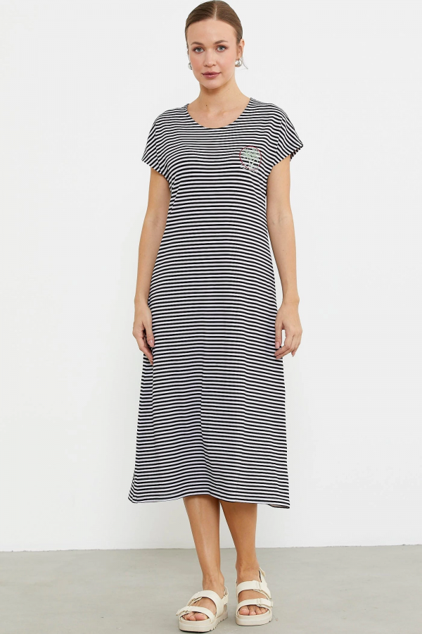 Sementa 77489 Nakış Detaylı Marine Penye Elbise