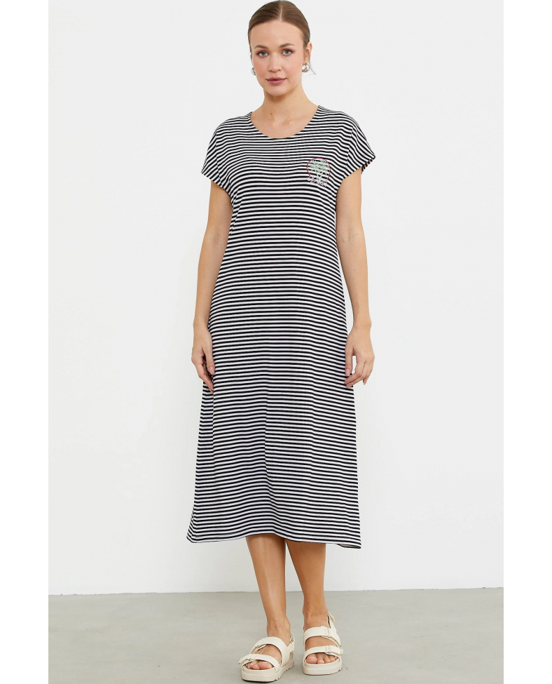 Sementa 77489 Nakış Detaylı Marine Penye Elbise