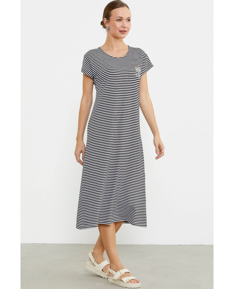 Sementa 77489 Nakış Detaylı Marine Penye Elbise