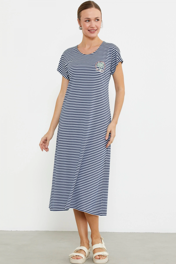 Sementa 77489 Nakış Detaylı Marine Penye Elbise